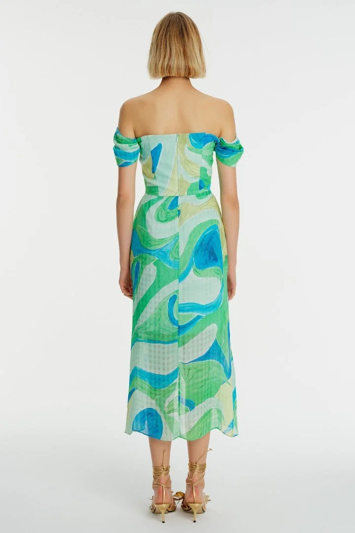 EXQUISE Strapless Midi Length Patterned Dress
