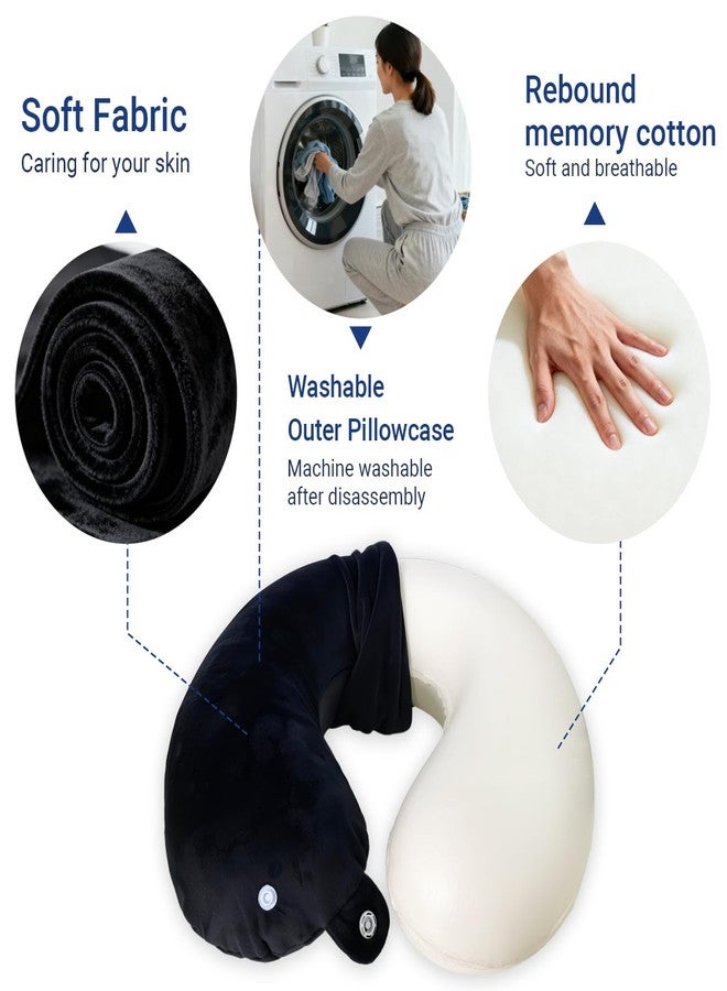 Frayot Travel Pillow with Removable Large Hood, Memory Foam Neck Pillow for Airplane, Car, Train Travel Sleeping & Rest, with Soft Cover (Black) - Image 2