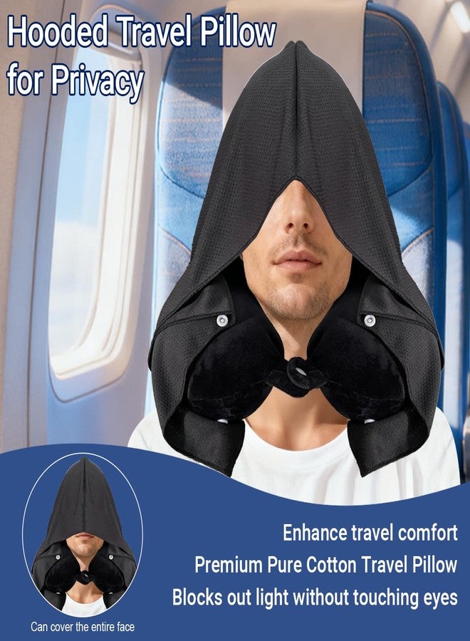 Frayot Travel Pillow with Removable Large Hood, Memory Foam Neck Pillow for Airplane, Car, Train Travel Sleeping & Rest, with Soft Cover (Black) - Image 5