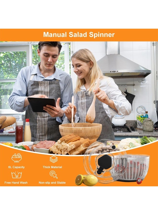 DUNISO 6L Salad Spinner with Bowl, Large Vegetable Fruit Clean Washer，Manual Lettuce Spinner & Dryer, ，Veggies Quick Drain Dryer，with Draining Basket，Anti Slip and Durable，Easy Operation, for Home Kitchen  - Image 3