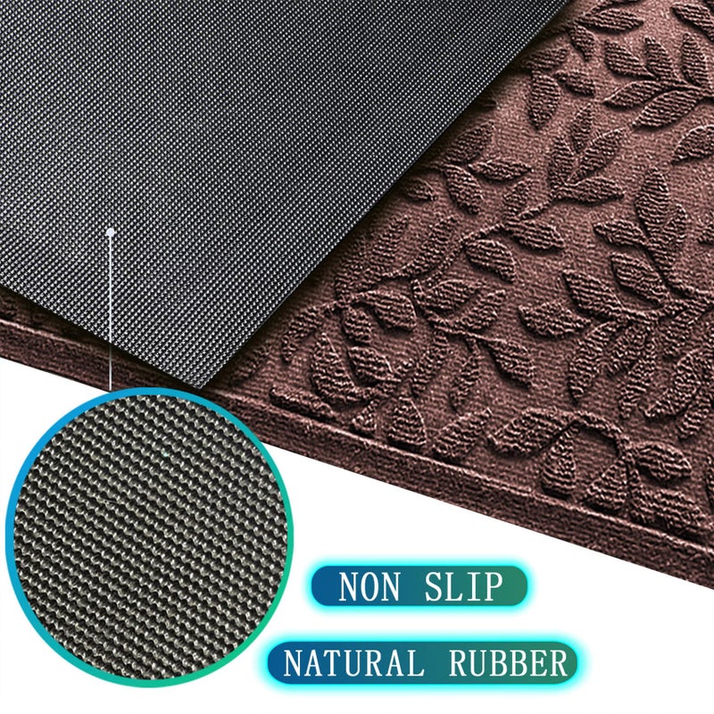 Bulijojo Sturdy Front Entrance Doormats,Durable Heavy Duty Welcome Mat,Thick Absorbent Natural Rubber Non Slip Mat,Easy Clean Entryway Mat 17x30 Inch Leaves Brown - Image 4