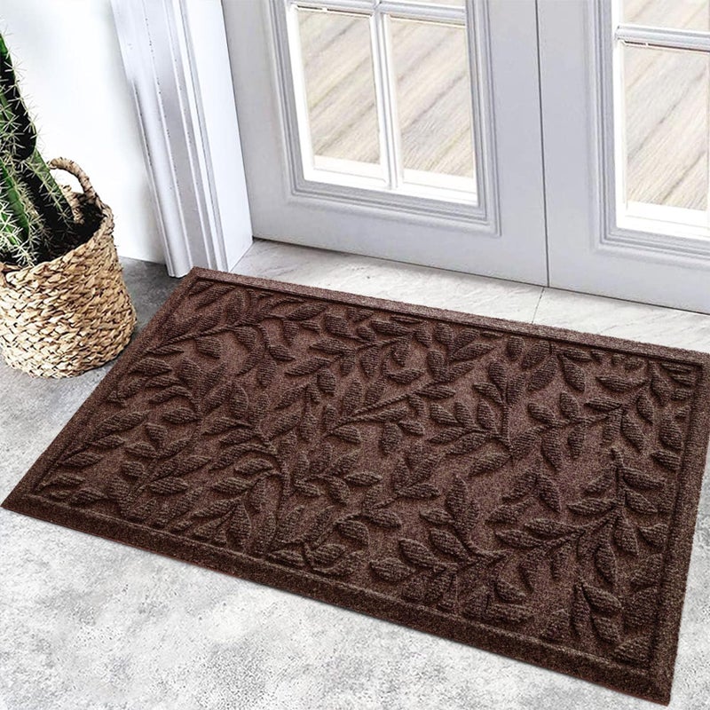 Bulijojo Sturdy Front Entrance Doormats,Durable Heavy Duty Welcome Mat,Thick Absorbent Natural Rubber Non Slip Mat,Easy Clean Entryway Mat 17x30 Inch Leaves Brown - Image 1