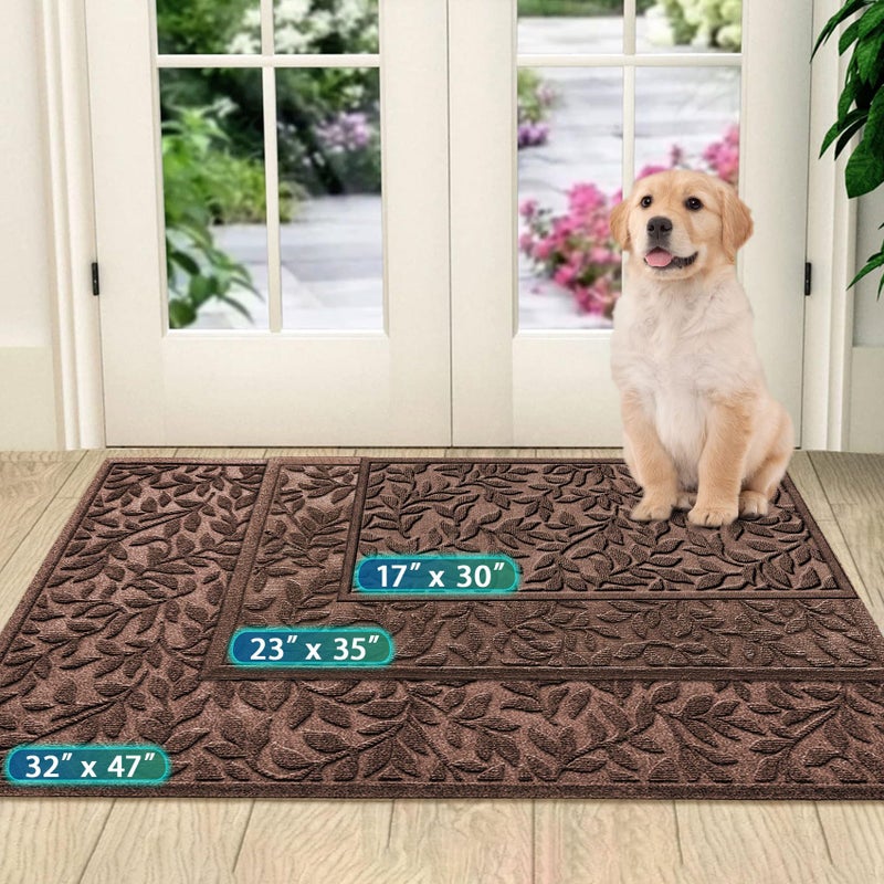 Bulijojo Sturdy Front Entrance Doormats,Durable Heavy Duty Welcome Mat,Thick Absorbent Natural Rubber Non Slip Mat,Easy Clean Entryway Mat 17x30 Inch Leaves Brown - Image 2