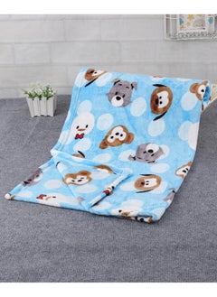 babyhug Babyhug Single Ply Mink Baby Blanket - Animal Faces Print, Blue, Cozy, Travel-Friendly, Lightweight, 0-12M, 100x80cm  - Image 1