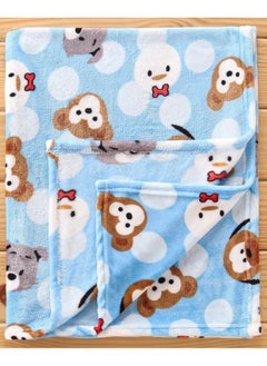 babyhug Babyhug Single Ply Mink Baby Blanket - Animal Faces Print, Blue, Cozy, Travel-Friendly, Lightweight, 0-12M, 100x80cm  - Image 2