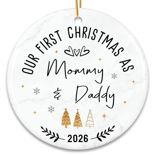 ZAGKOO Baby First Christmas Ornament 2026 - Mom and Dad Gifts Ideas - Gift for Parents on Christmas - New Parents Gift for Couples - First Time Mom & New Dad Gifts - Family of Three Ceramic Ornament - Image 1
