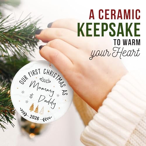 ZAGKOO Baby First Christmas Ornament 2026 - Mom and Dad Gifts Ideas - Gift for Parents on Christmas - New Parents Gift for Couples - First Time Mom & New Dad Gifts - Family of Three Ceramic Ornament - Image 3