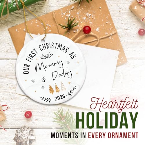ZAGKOO Baby First Christmas Ornament 2026 - Mom and Dad Gifts Ideas - Gift for Parents on Christmas - New Parents Gift for Couples - First Time Mom & New Dad Gifts - Family of Three Ceramic Ornament - Image 4
