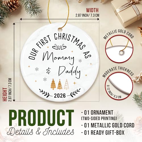 ZAGKOO Baby First Christmas Ornament 2026 - Mom and Dad Gifts Ideas - Gift for Parents on Christmas - New Parents Gift for Couples - First Time Mom & New Dad Gifts - Family of Three Ceramic Ornament - Image 2
