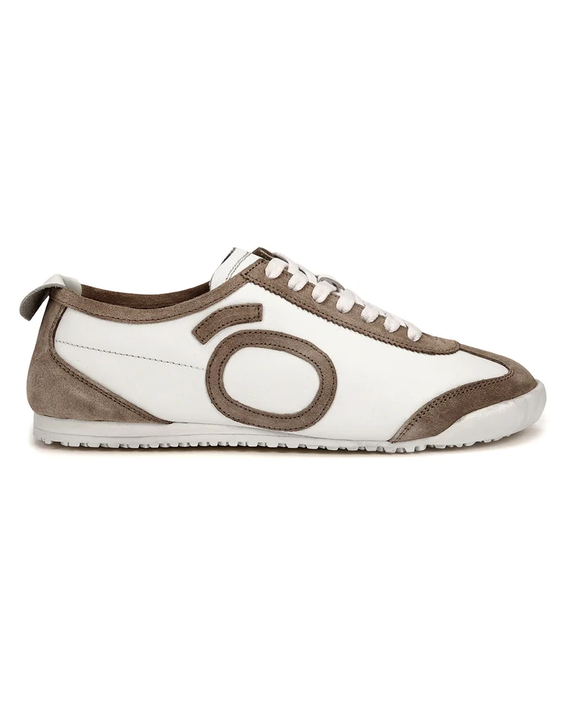 بيواكوف Men's White & Brown Dune Color Block Suede Leather Low-Top Sneakers