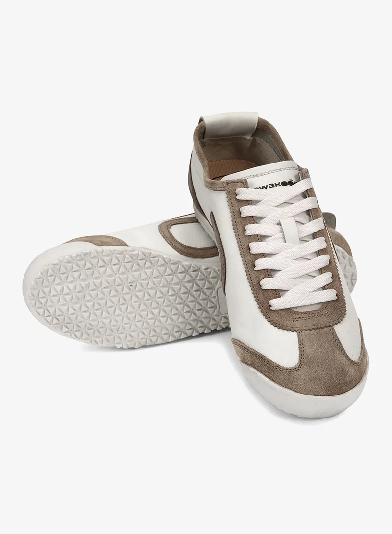 bewakoof Brown Men's White & Brown Dune Color Block Suede Leather Low-Top Sneakers for Men | Best Price UAE
