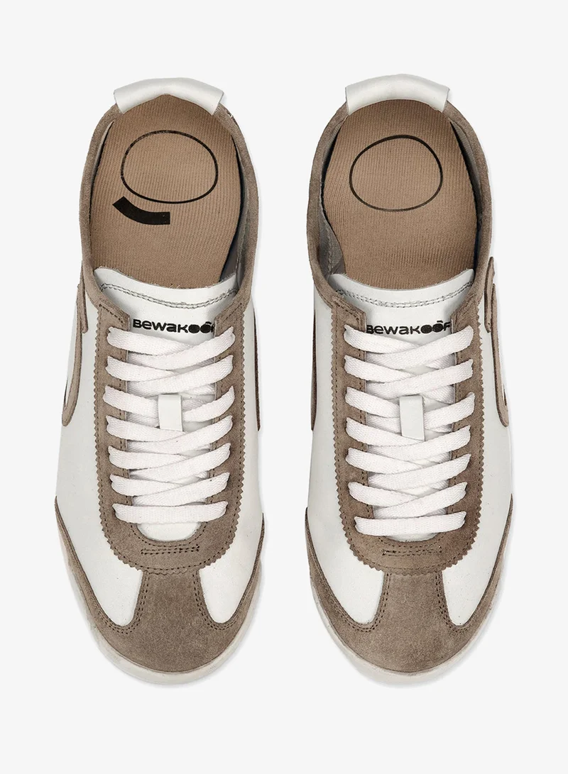 bewakoof Brown Men's White & Brown Dune Color Block Suede Leather Low-Top Sneakers for Men | Best Price UAE