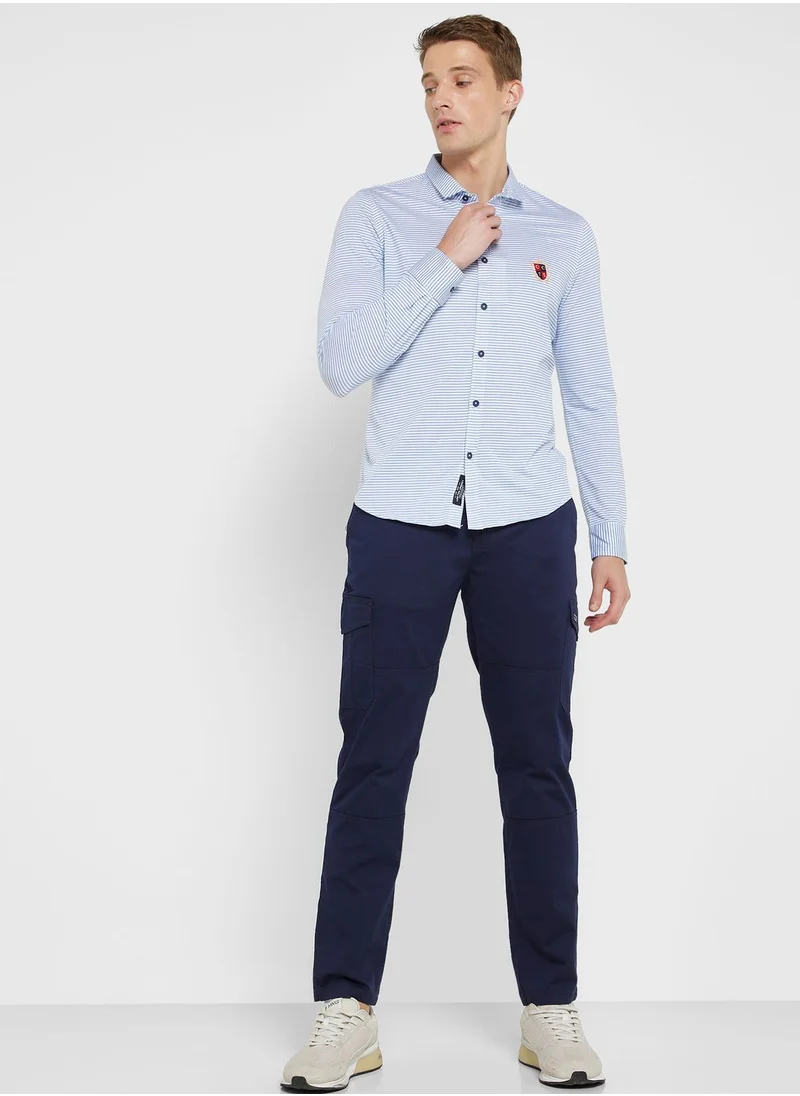 Thomas Scott Classic Slim Fit Horizontal Stripes Striped Casual Shirt