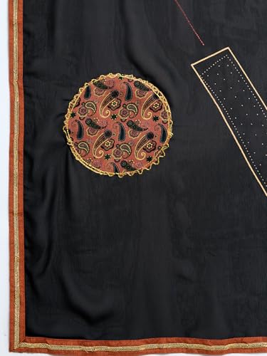Satrani Women's Georgette Stone work Printed Embellished Saree with Unstitched Blouse Piece (4292S921N_Black1) - Image 5