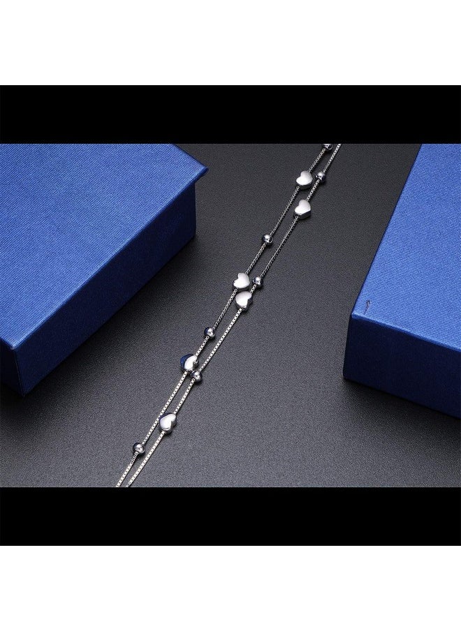 DAOCHONG S925 Sterling Silver Jewelry Forever Love Heart Beads Double Chain Bracelet Friendship Adjustable Charm Bracelet Gift For Women  - Image 4