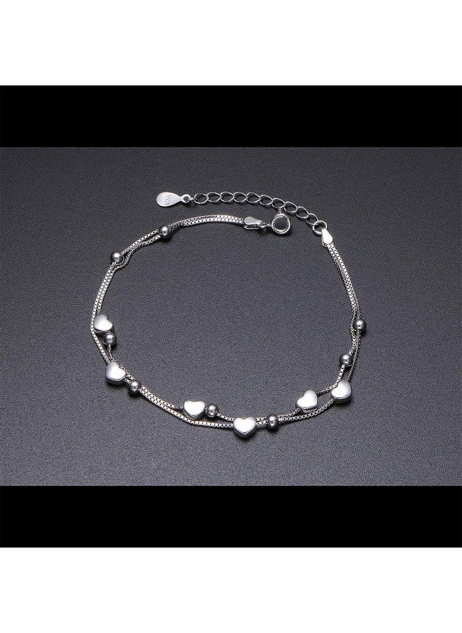 DAOCHONG S925 Sterling Silver Jewelry Forever Love Heart Beads Double Chain Bracelet Friendship Adjustable Charm Bracelet Gift For Women  - Image 3