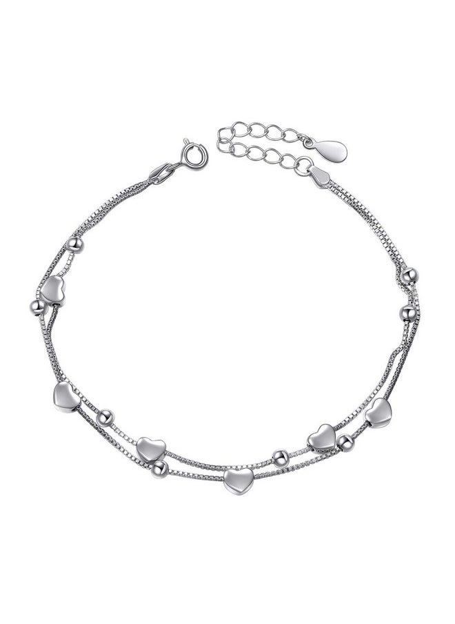 DAOCHONG S925 Sterling Silver Jewelry Forever Love Heart Beads Double Chain Bracelet Friendship Adjustable Charm Bracelet Gift For Women  - Image 1