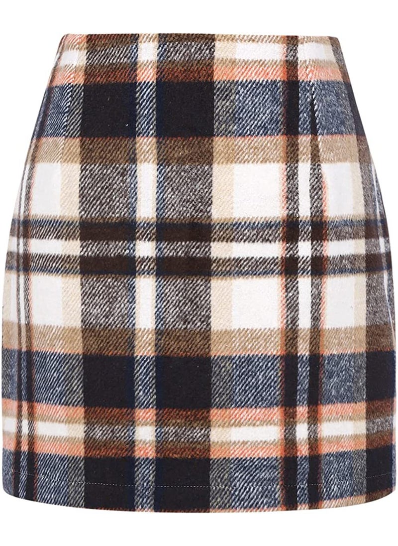Generic - High-Waist Plaid Wool Pencil Mini Skirt brown lattice - Image 1
