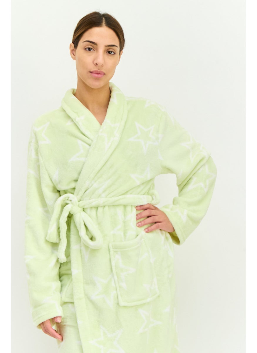 XOXO Women Star Printed Belted Robes, Lime  - Image 4