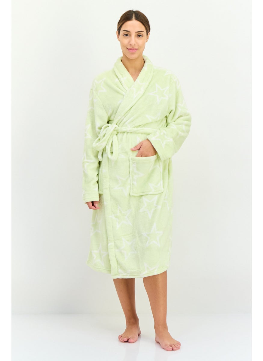 XOXO Women Star Printed Belted Robes, Lime  - Image 1
