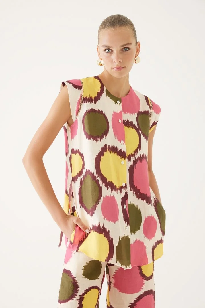 EXQUISE Colorful Round Patterned Loose Shirt