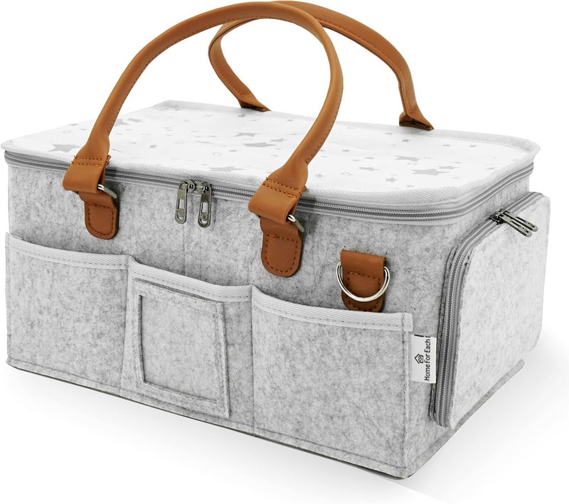 Home For Each Baby Diaper Caddy Organizer with Lid, Multiple Compartments Baby Caddy, Waterproof Diaper Tote Bag Infants, Travel Baby Bag Must Haves, Baby Gift Basket Newborn Essentials - Image 2