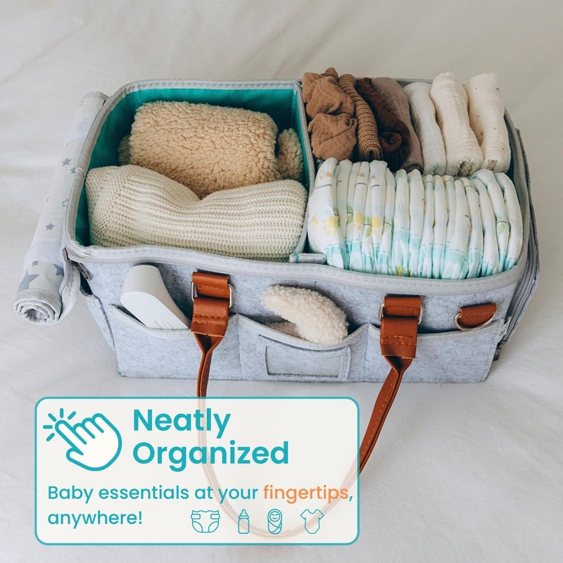Home For Each Baby Diaper Caddy Organizer with Lid, Multiple Compartments Baby Caddy, Waterproof Diaper Tote Bag Infants, Travel Baby Bag Must Haves, Baby Gift Basket Newborn Essentials - Image 3