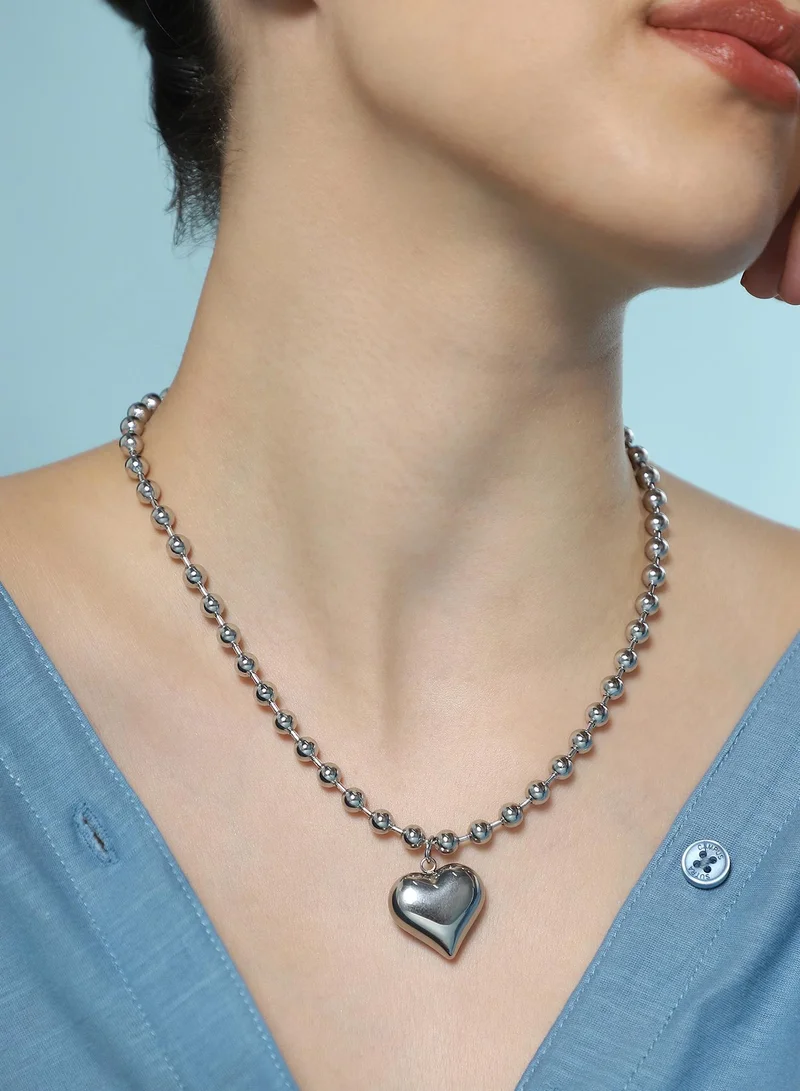 SOHI SOHI Women The Puffer-Cuoer Pendant Necklace | Chrome  Colour | One-Size | Metallic Alloy Material | Lobster Clasp Closure | Necklace For Casual & Evening Wear