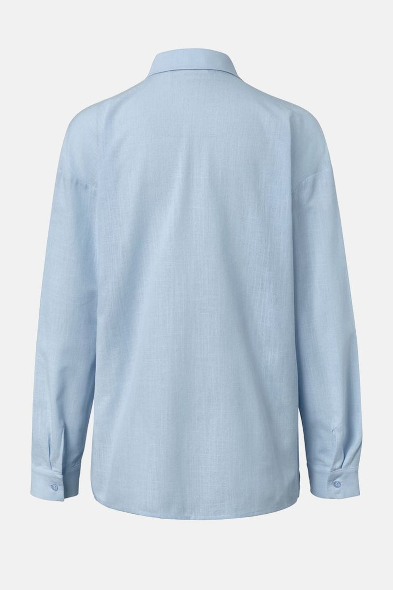 Tchibo Women Pointed Neckline Long Sleeve Plain Top, Sky Blue - Image 3