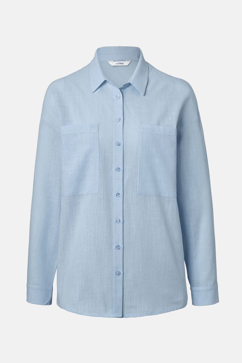 Tchibo Women Pointed Neckline Long Sleeve Plain Top, Sky Blue - Image 2