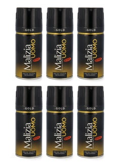 Malizia Malizia Uomo Deodorant Gold Body Spray 150ml (Pack of 6)  - Image 1