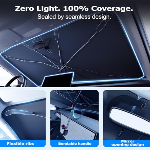 DooGooCoo [Upgraded] DooGooCoo Windshield Sun Shade Umbrella -Medium, Car Sunshade for Front Windshield [Heat Shield & UV Block], Keep Car Cooler & Protect Interior Sun Shade for car Windshield (57"x32") - Image 5