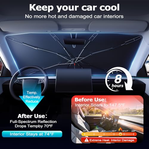 DooGooCoo [Upgraded] DooGooCoo Windshield Sun Shade Umbrella -Medium, Car Sunshade for Front Windshield [Heat Shield & UV Block], Keep Car Cooler & Protect Interior Sun Shade for car Windshield (57"x32") - Image 2