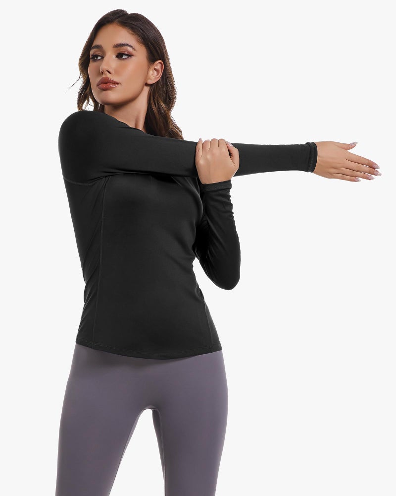 CL convallaria 2 Pack Women's Long Sleeve Compression Shirts, Cool Dry Workout Athletic Tops Sun Protection Cooling Shirts for Yoga Running Hiking Gym Black/White Large - Image 3