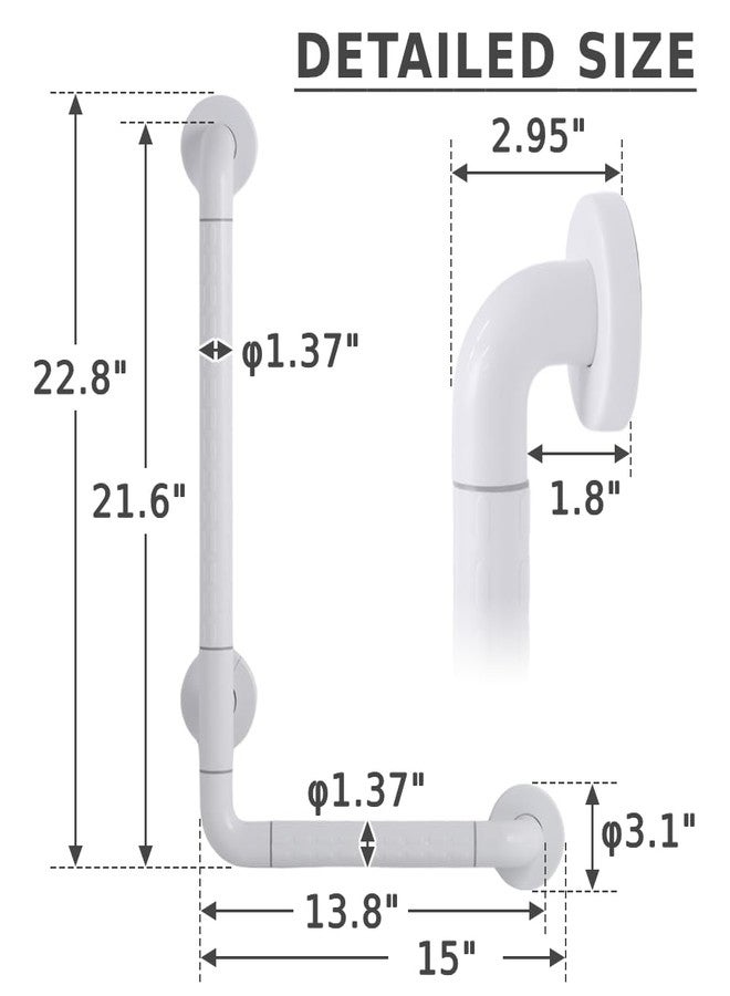 Japard L-Shaped Grab Bar for Elderly, Shower Safety Long Bars Handle, Toilet, Bath Tabs, Instllation 23 x 15 Inch Wall Mount, 660 lbs White - Image 3