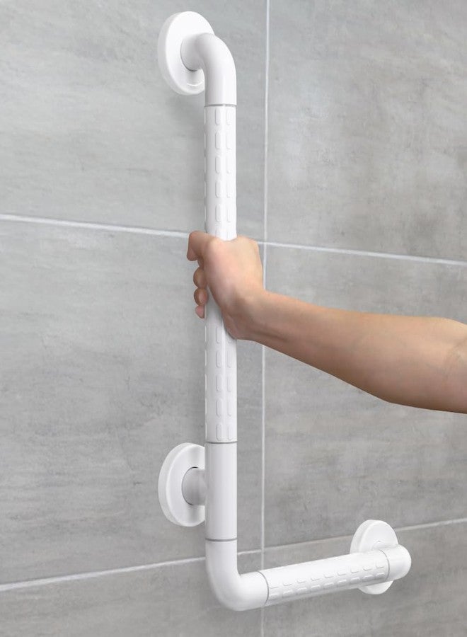 Japard L-Shaped Grab Bar for Elderly, Shower Safety Long Bars Handle, Toilet, Bath Tabs, Instllation 23 x 15 Inch Wall Mount, 660 lbs White - Image 1