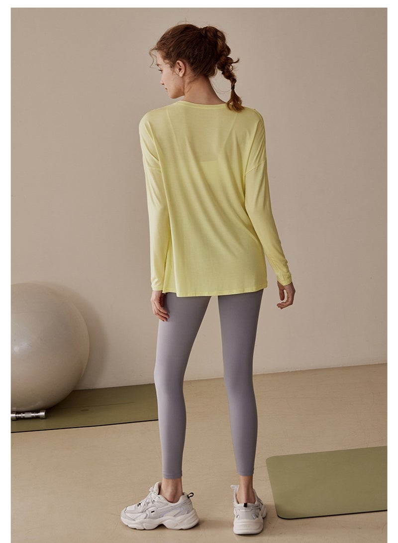 Meilun Light Yellow Long - Sleeve Sport Top with Side Slit and Tie Detail - Image 4