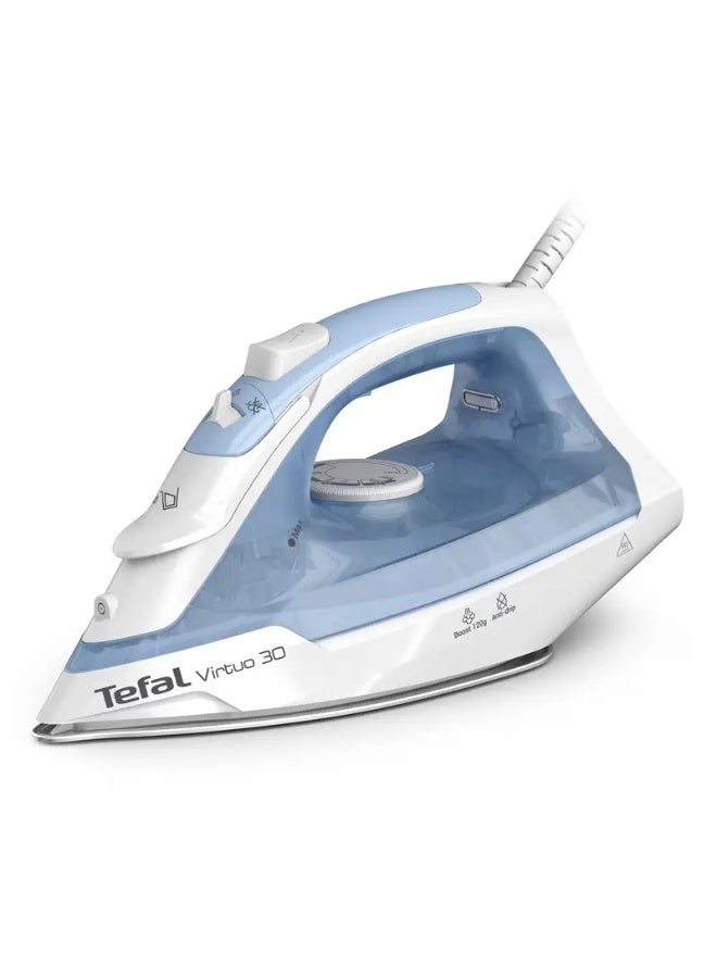 Tefal Steam Iron FV2C41E2 2000W Fast Heating Non-Stick Soleplate Adjustable Steam – Blue 1 ml 2000 W FV2C41E2 Blue - Image 1