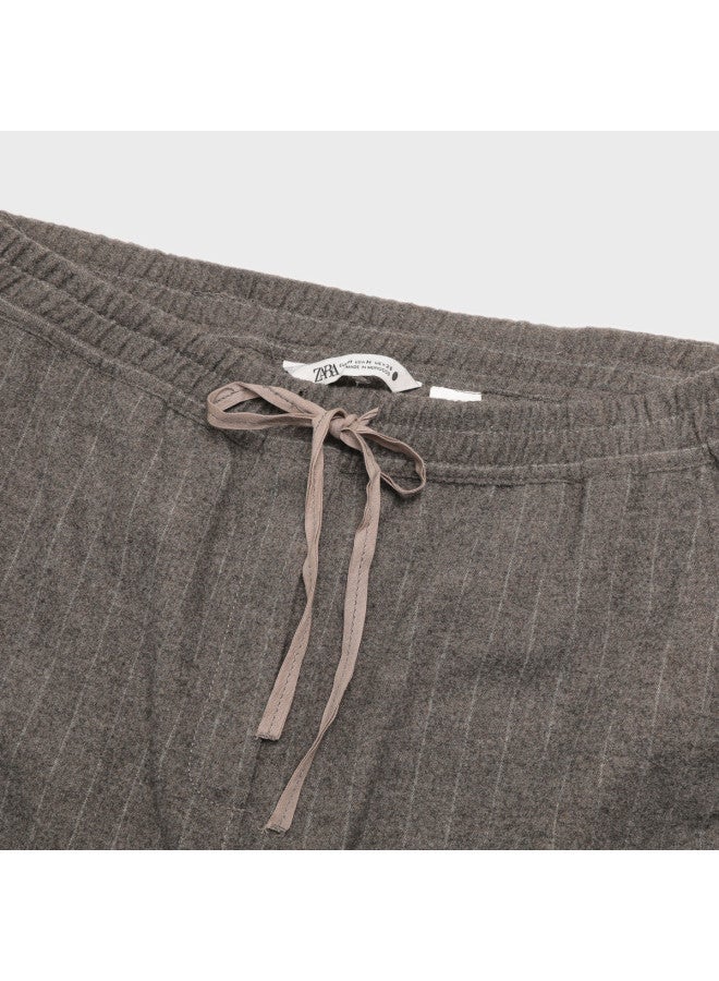 Zara women's Classic Color-blocking Striped Soft Comfortable Fleece-like Casual Versatile Drawstring Pants - Image 4
