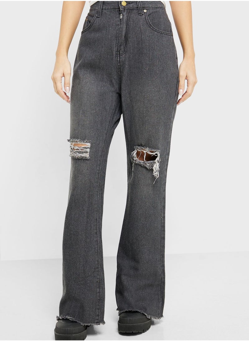 Ginger - High Waist Distressed Straight Fit Jeans - Image 1