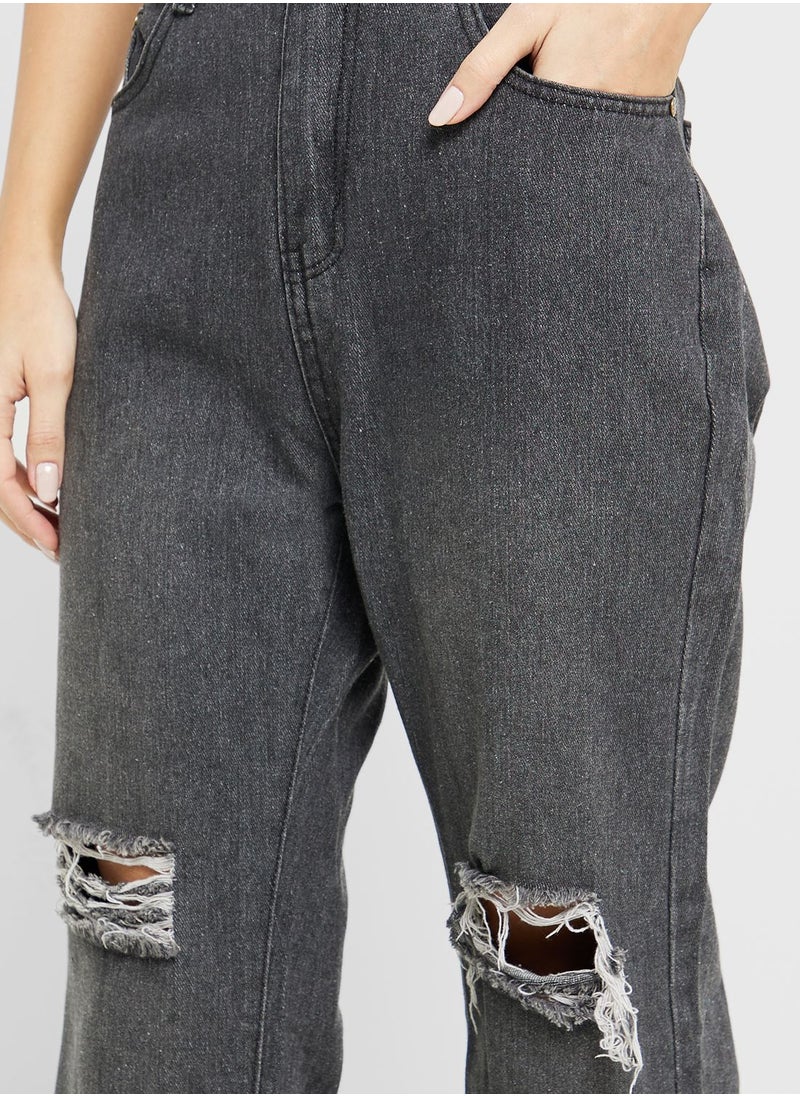 Ginger - High Waist Distressed Straight Fit Jeans - Image 1
