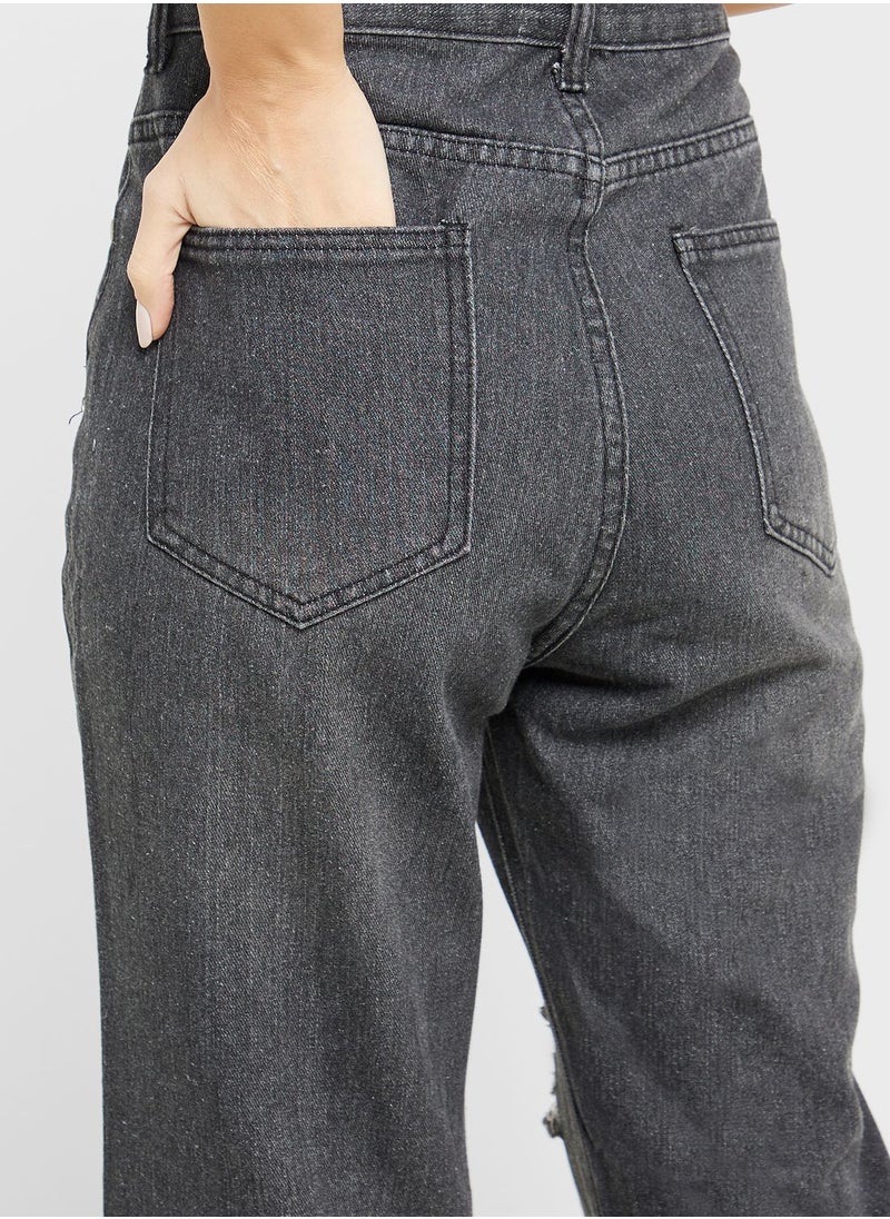 Ginger - High Waist Distressed Straight Fit Jeans - Image 1