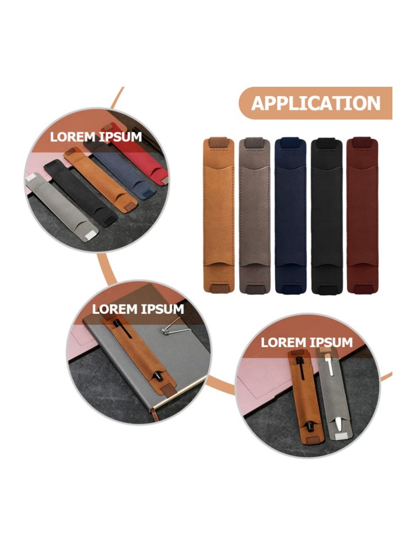 Excefore Adjustable Pencil Holder Elastic Notebook Pen Holder 5pcs Elastic Band PU Leather Pen Holders for Notebook PU Leather Pen Sleeve Pouch Pen Storage Band Bags Leather Pen Band Sleeve - Image 3