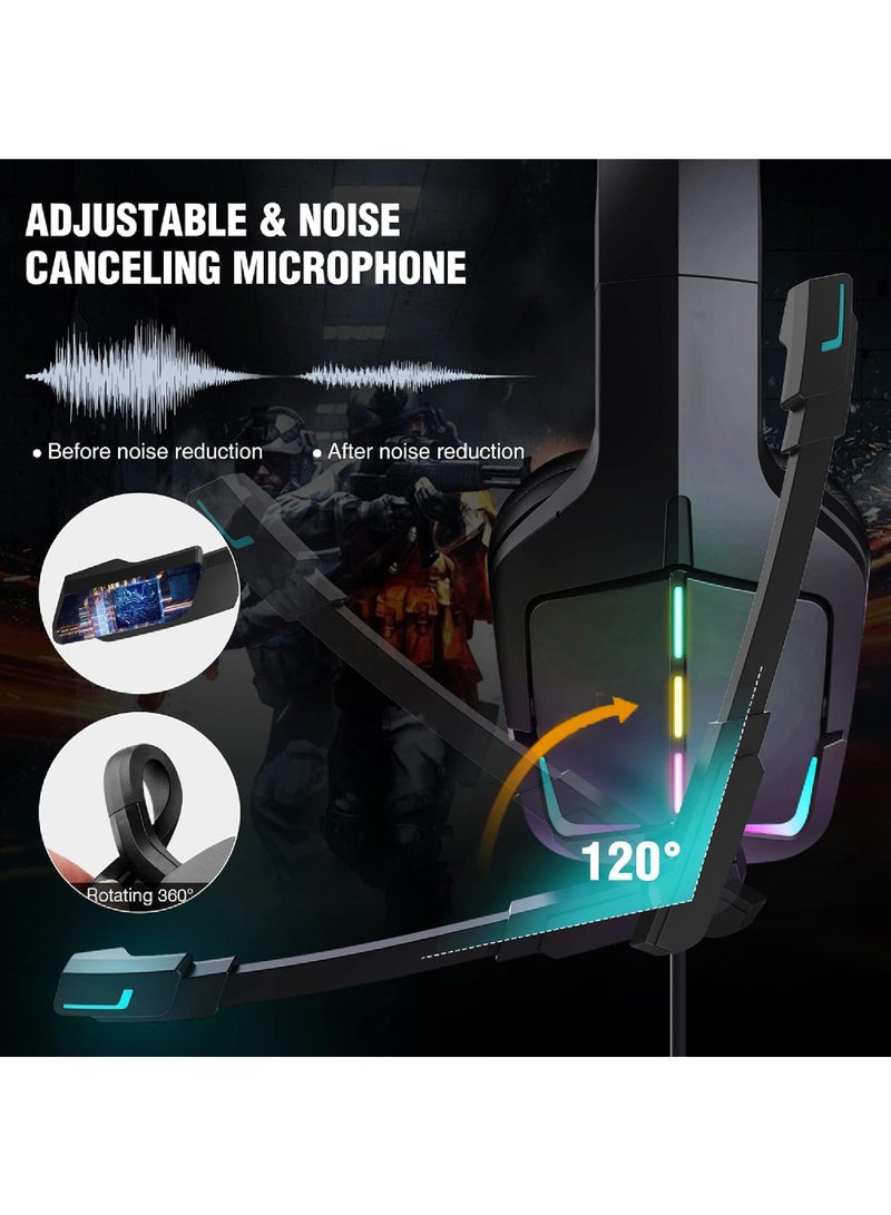 Rock Pow Gaming Headset PS5 Headset PS4 Switch PC xboxone Headset with Microphone Dynamic RGB LED Effect Gamer Headsets for Computer Laptop 3.5mm Wired Stereo Bass Over Ear Mic Gaming Headphones  - Image 3