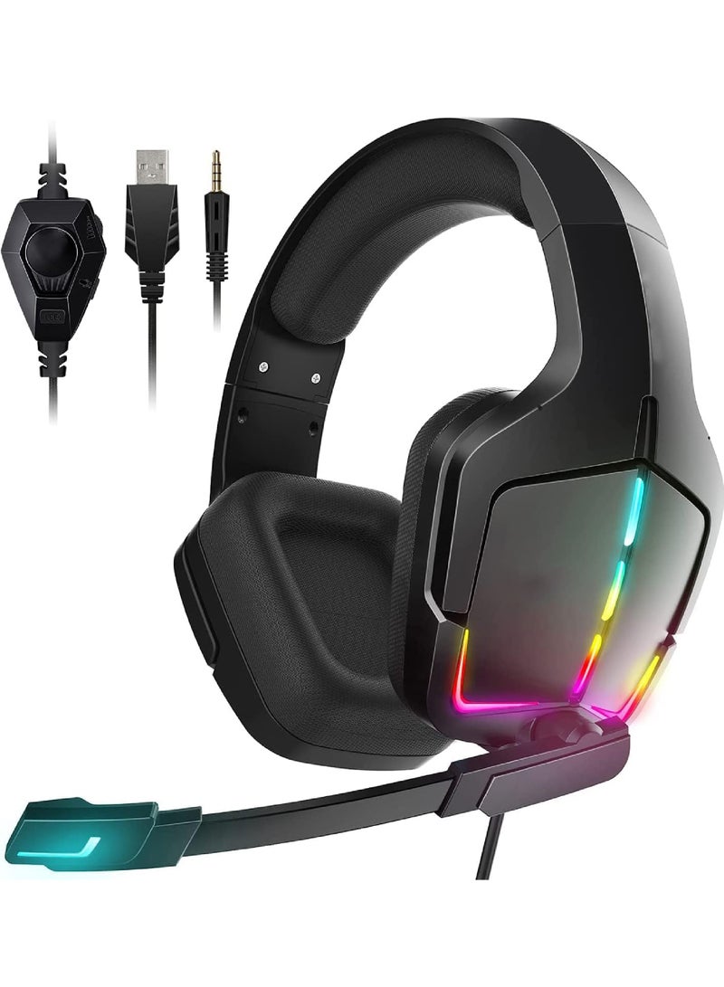 Rock Pow Gaming Headset PS5 Headset PS4 Switch PC xboxone Headset with Microphone Dynamic RGB LED Effect Gamer Headsets for Computer Laptop 3.5mm Wired Stereo Bass Over Ear Mic Gaming Headphones  - Image 1
