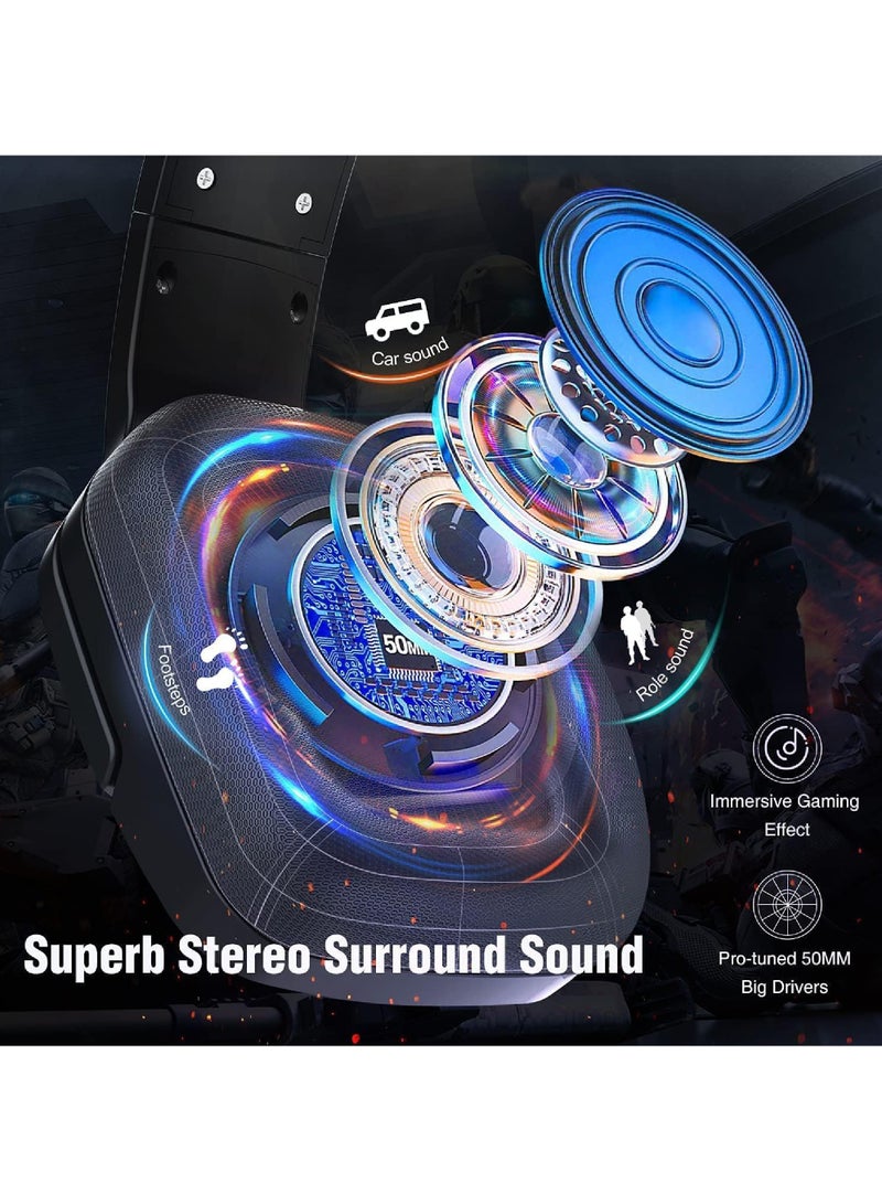 Rock Pow Gaming Headset PS5 Headset PS4 Switch PC xboxone Headset with Microphone Dynamic RGB LED Effect Gamer Headsets for Computer Laptop 3.5mm Wired Stereo Bass Over Ear Mic Gaming Headphones  - Image 4