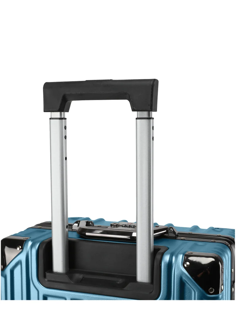 CABINPRO Lightweight Aluminum Frame Fashion Luggage Trolley Polycarbonate Hard Case Medium Checked Luggage Suitcase with 4 Quite 360 Degree Double Spinner Wheels CP001 Dark Blue