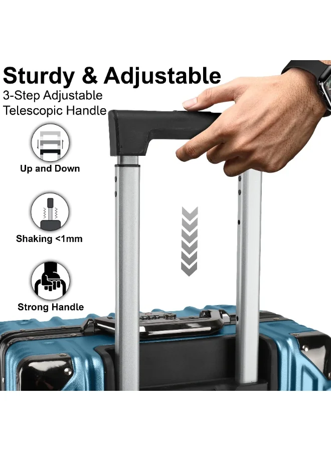 CABINPRO Lightweight Aluminum Frame Fashion Luggage Trolley Polycarbonate Hard Case Medium Checked Luggage Suitcase with 4 Quite 360 Degree Double Spinner Wheels CP001 Dark Blue