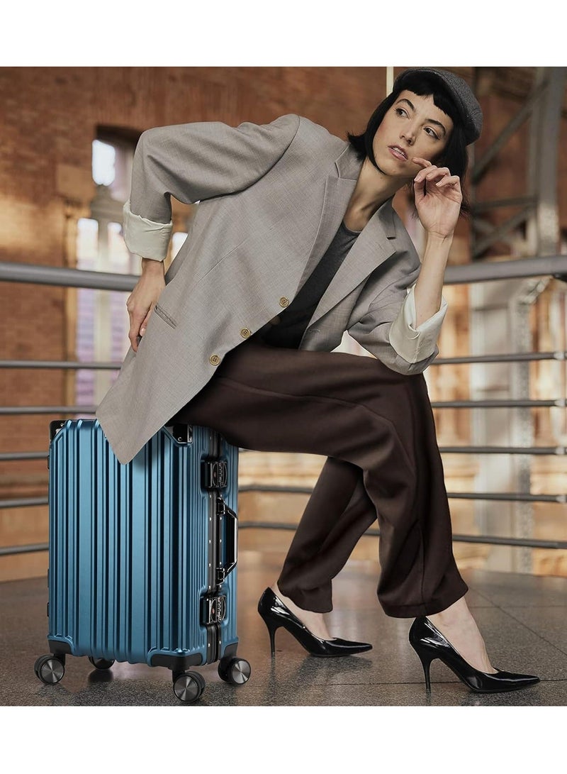 CABINPRO Lightweight Aluminum Frame Fashion Luggage Trolley Polycarbonate Hard Case Medium Checked Luggage Suitcase with 4 Quite 360 Degree Double Spinner Wheels CP001 Dark Blue - Image 2