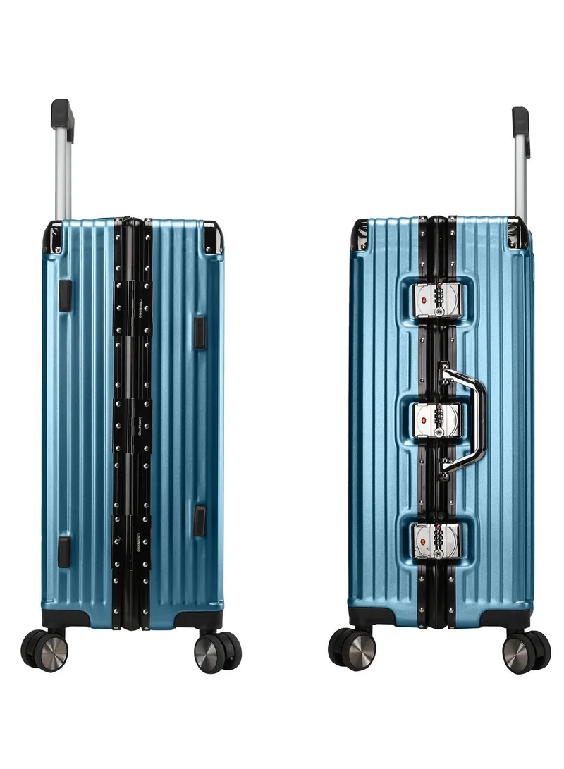CABINPRO Dark Blue Lightweight Aluminum Frame Fashion Luggage Trolley Polycarbonate Hard Case Medium Checked Luggage Suitcase with 4 Quite 360 Degree Double Spinner Wheels CP001 Dark Blue  | Best Price UAE